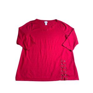 Chicos Womens Red Lace Up Blouse Top Size 1